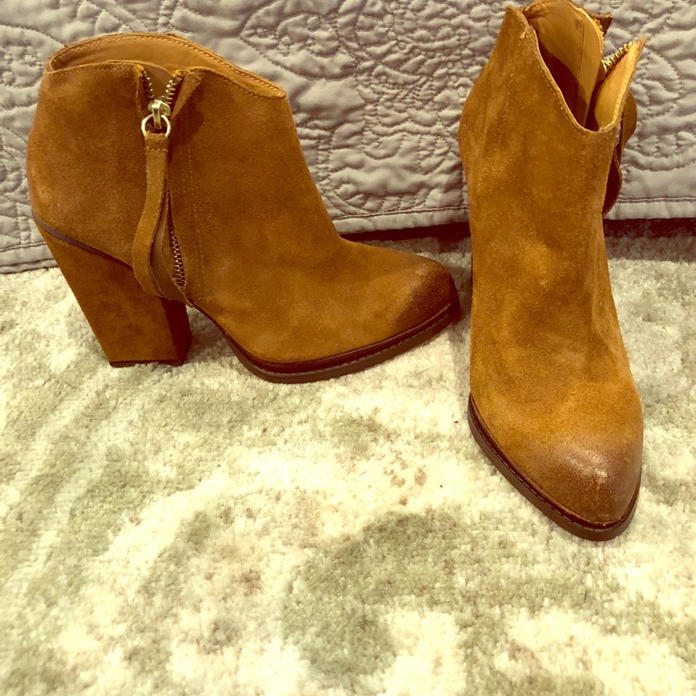 Zara brown suede side zip bootie, size 7/37